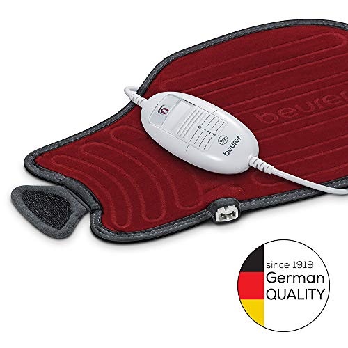 Beurer HK55 - Almohadilla electrónica cervical / lumbar con superficie suave y transpirable, cinturón ajustable, 3 potencias, 100 W, lavable, apagado automático 90 mins, color granate