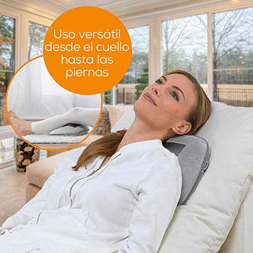 Beurer MG 145 Almohada de masaje Shiatsu con función calor para relajar la musculatura, extra suave y confortable, 4 cabezales de masaje rotatorios, funda lavable, 12 W, Gris