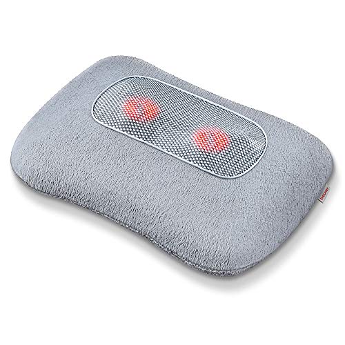 Beurer MG 145 Almohada de masaje Shiatsu con función calor para relajar la musculatura, extra suave y confortable, 4 cabezales de masaje rotatorios, funda lavable, 12 W, Gris