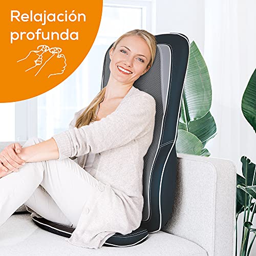 Beurer MG 315 Funda de asiento de masaje Shiatsu, masajeador eléctrico para el cuello y la espalda, con función de luz y calor, función de escaneo automático del cuerpo, negro-gris