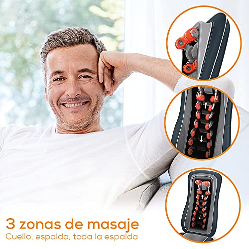 Beurer MG 315 Funda de asiento de masaje Shiatsu, masajeador eléctrico para el cuello y la espalda, con función de luz y calor, función de escaneo automático del cuerpo, negro-gris