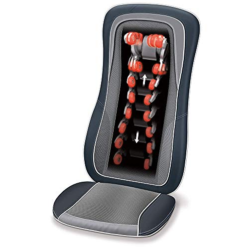Beurer MG 315 Funda de asiento de masaje Shiatsu, masajeador eléctrico para el cuello y la espalda, con función de luz y calor, función de escaneo automático del cuerpo, negro-gris