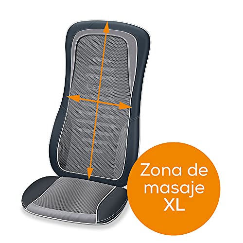 Beurer MG 315 Funda de asiento de masaje Shiatsu, masajeador eléctrico para el cuello y la espalda, con función de luz y calor, función de escaneo automático del cuerpo, negro-gris