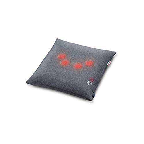 Beurer MG135 - Almohada de masaje Shiatsu con función luz y calor, para nuca, espalda y piernas, 4 cabezales masaje rotatorio, funda lavable, funda 40 x 40 cm, gris