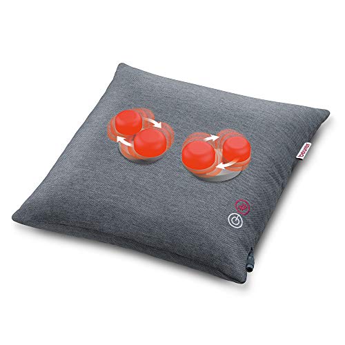 Beurer MG135 - Almohada de masaje Shiatsu con función luz y calor, para nuca, espalda y piernas, 4 cabezales masaje rotatorio, funda lavable, funda 40 x 40 cm, gris