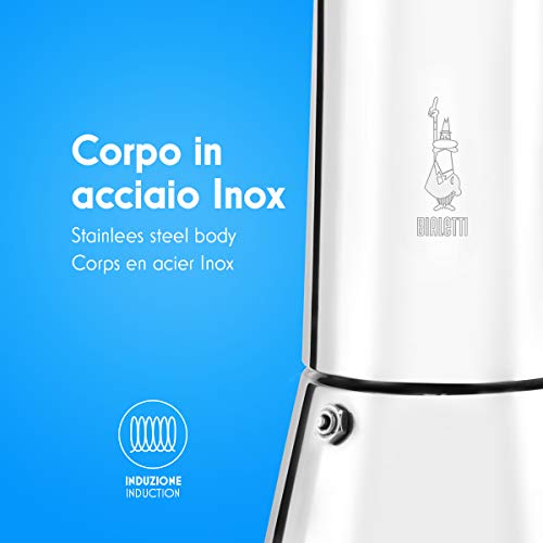 Bialetti New Venus Caffettiera in Acciaio Inox, Adatta all'Induzione, Argento, 4 Tazze