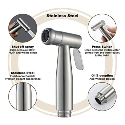 Bidet de mano pulverizador, Kit de pulverizador de níquel cepillado de acero inoxidable con ABS Manguera de Ducha de Primavera y Support, para higiene personal