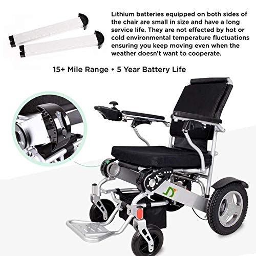 BJH Silla de Ruedas eléctrica Plegable y Liviana, Silla de Ruedas de Ayuda de Movilidad compacta eléctrica Plegable de Lujo, batería Doble, Silla de Ruedas eléctrica de Mayor autonomía