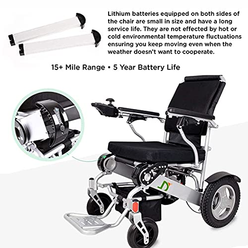 BJH Silla de Ruedas eléctrica Plegable y Liviana, Silla de Ruedas de Ayuda de Movilidad compacta eléctrica Plegable de Lujo, batería Doble, Silla de Ruedas eléctrica de Mayor autonomía