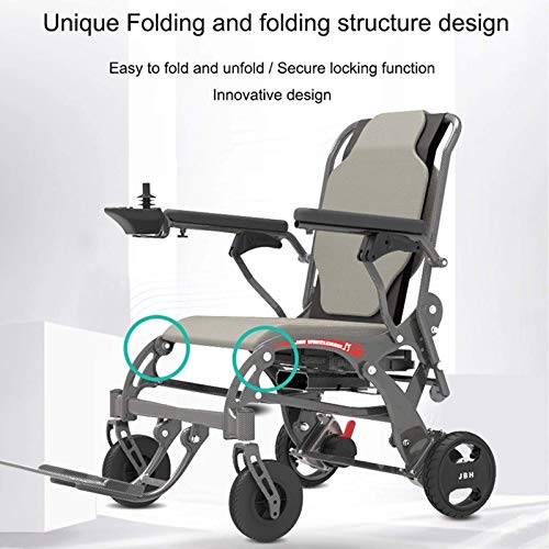 BJH Silla de Ruedas Plegable Liviana con Freno electromagnético/Potente Motor de 500 KW/Sillas de Ruedas eléctricas de Viaje Plegables, livianas y Resistentes para Todo Terreno