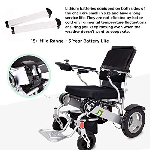 BJH wcz Silla de Ruedas eléctrica Plegable y Liviana, Silla de Ruedas de Ayuda de Movilidad compacta eléctrica Plegable de Lujo, batería Doble, Silla de Ruedas eléctrica de Mayor autonomía