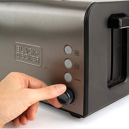 Black+Decker BXTOA900E Tostadora de Pan con 2 Ranuras Extra Anchas, 7 Niveles de Tostado, Sistema de Pinzas extraíbles, Funciones: Stop, Recalentar y Descongelar, 900 W, Acero Inoxidable, INOX