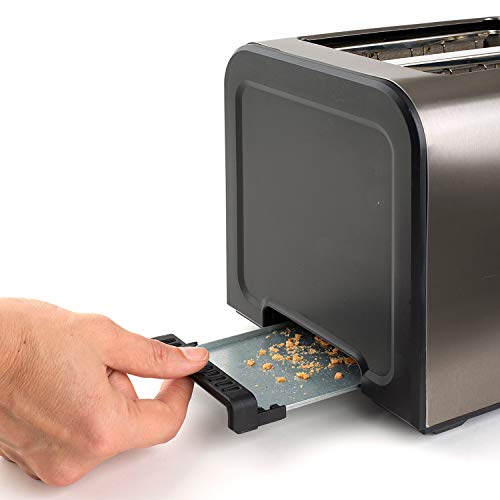 Black+Decker BXTOA900E Tostadora de Pan con 2 Ranuras Extra Anchas, 7 Niveles de Tostado, Sistema de Pinzas extraíbles, Funciones: Stop, Recalentar y Descongelar, 900 W, Acero Inoxidable, INOX
