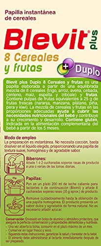 Blevit Plus Duplo 8 Cereales y Frutas - Papilla de Cereales para Bebé Sin Azúcares Añadidos - Facilita la Digestión con Extra de Energía - Desde los 5 meses - 600g