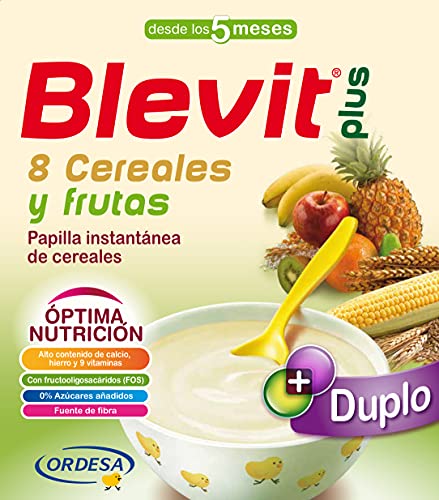 Blevit Plus Duplo 8 Cereales y Frutas - Papilla de Cereales para Bebé Sin Azúcares Añadidos - Facilita la Digestión con Extra de Energía - Desde los 5 meses - 600g
