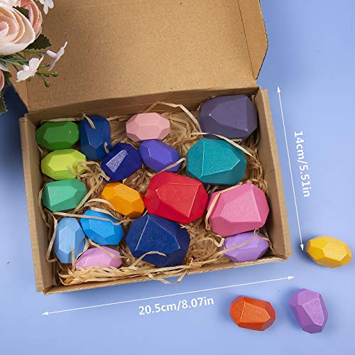 Bloques Equilibrio Madera, Comius Sharp 20 Pcs Juguetes de Apilamiento de Madera, Arco Iris Bloques de Construcción Educación Conjunto Y Apilamiento de Piedras Juego de Estilo Nórdico Montessori