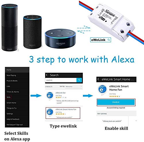 Blxecky Sonoff Interruptor inteligente WiFi con mando a distancia, inalámbrico, temporizador inteligente, control a través de Amazon Echo Alexa, Android IOS App