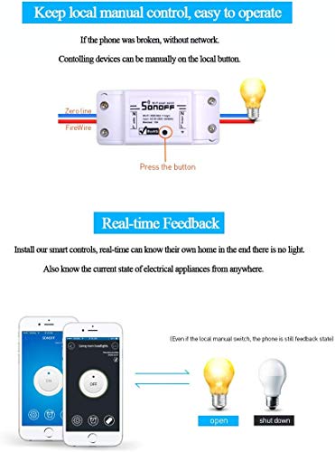 Blxecky Sonoff Interruptor inteligente WiFi con mando a distancia, inalámbrico, temporizador inteligente, control a través de Amazon Echo Alexa, Android IOS App