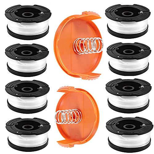 Bobina de hilo cortado con bordes para cortadores Black y Decker, 8 bobinas de hilo desbrozadora con 2 tapas de bobina y 2 muelles, bobinas A6481 A6485 compatible con Black y Decker Af-100