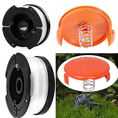 Bobina de hilo cortado con bordes para cortadores Black y Decker, 8 bobinas de hilo desbrozadora con 2 tapas de bobina y 2 muelles, bobinas A6481 A6485 compatible con Black y Decker Af-100