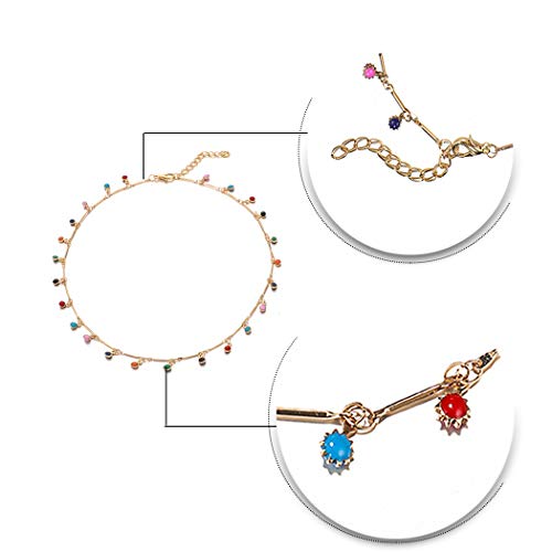 Bohend Boho Playa Tobillera Collar Establecer Oro Tobillo Pulsera Rhinestone Tobilleras Grano Ajustable Cadena de pie Joyería Para Mujeres Y Chicas (2 PCS)