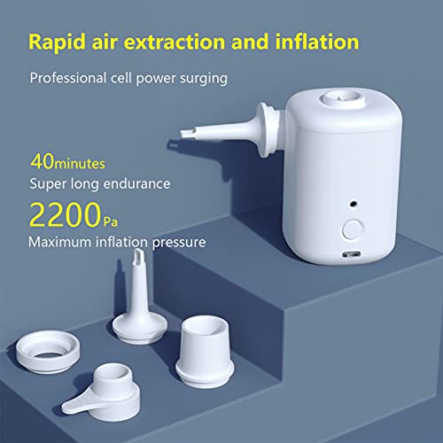 Bomba de aire portátil eléctrica, bomba de colchón de aire Mini bomba de aire recargable Bomba de compresor de aire Inflador Deflador Bomba de aire con batería de 3000 mAh para colchón de aire Flotado