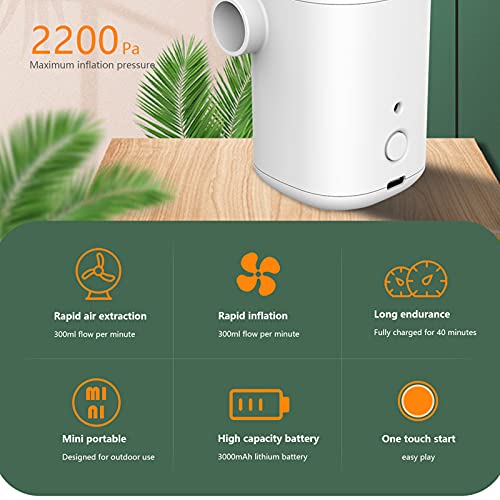 Bomba de aire portátil eléctrica, bomba de colchón de aire Mini bomba de aire recargable Bomba de compresor de aire Inflador Deflador Bomba de aire con batería de 3000 mAh para colchón de aire Flotado