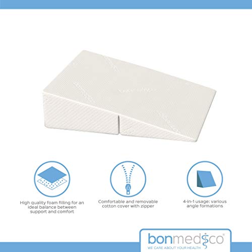 Bonmedico Cuña Antireflujo Adulto - Almohada de Cuña Ortopedica de Espuma Viscoelástica - Soporte para Espalda y Cuello - para Dormir en la Cama o Sofa﻿﻿
