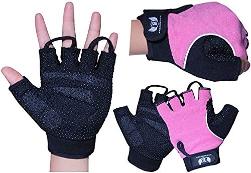 BOOM Prime Rosa Mujer sin Dedos Guantes Ciclismo con Gel Acolchado Soporte Muñeca Palma Protector Transpirable Antideslizante para Gimnasio Fuerza Entrenamiento Deadlifts Ciclismo Silla de - Rosa, S