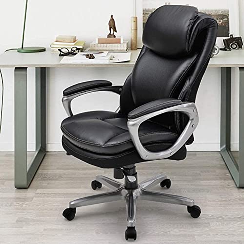 Boss Bureaustoel Grote en Hoge bureaustoel Bureaustoel Ergonomische computerstoel Hoge rugleuning PU-directiestoel Met lendensteun Hoofdsteun Draaistoel voor Dames Heren Volwassenen (kleur: zwart) S
