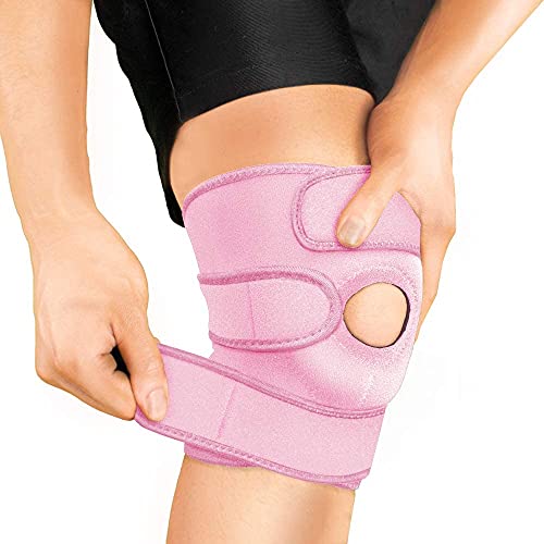 BRACOO KS10 - Rodillera deportiva y diaria - Rodillera con cierre de velcro y almohadillas para hombre y mujer, para correr, senderismo, correr, deporte, voleibol, color rosa