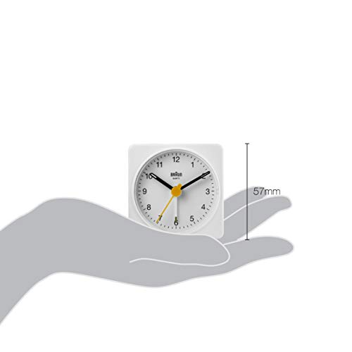Braun BC-009-B Reloj despertador analógico, pantalla de fácil lectura, alarma creciente, agujas iluminadas, segundero amarillo, movimiento de precisión silencioso, color Negro