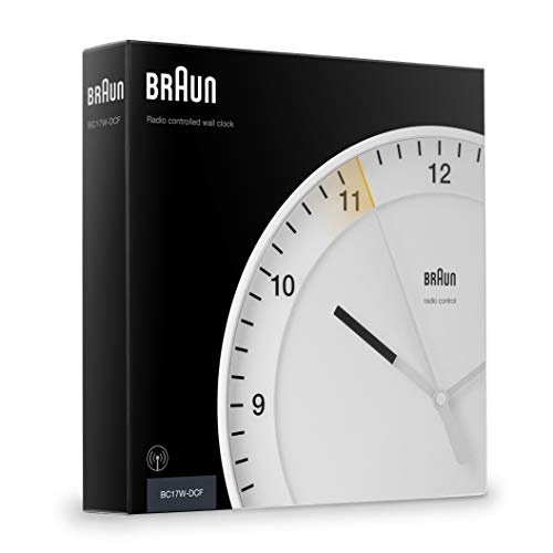 Braun Reloj de Pared clásico controlado por Radio Zona con Hora Central Europea (DCF) con Movimiento de Agujas silencioso, de fácil Lectura diámetro del 30 cm en Blanco, Modelo BC17W-DCF.