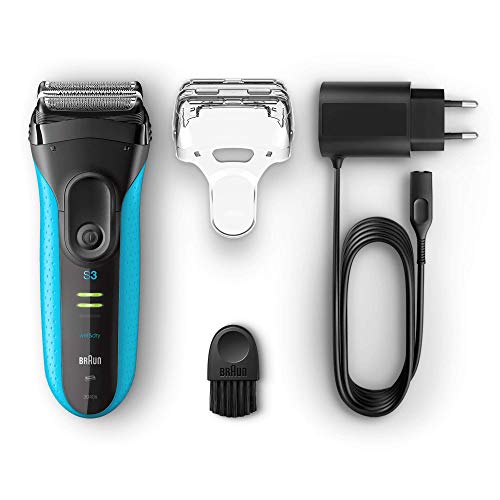 Braun Series 3 Afeitadora Eléctrica Hombre ProSkin, Máquina de Afeitar Barba con Recortadora Extraíble para Uso en Seco y en Mojado, Inalámbrica, Recargable, 3040 S, Azul
