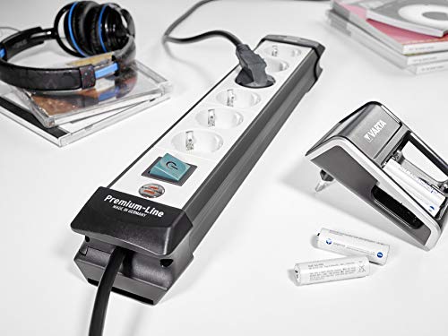 Brennenstuhl Premium-Line regleta de enchufes con 6 tomas de corriente (cable de 5 m, con interruptor, Hecho en Alemania) negro/gris