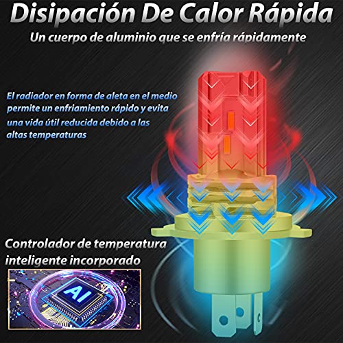 Briteye Bombillas H4 LED Coche 6500K Luz Blanca Altas/Bajas DC 12V/24V Faros Lampara Para Moto (2pcs)