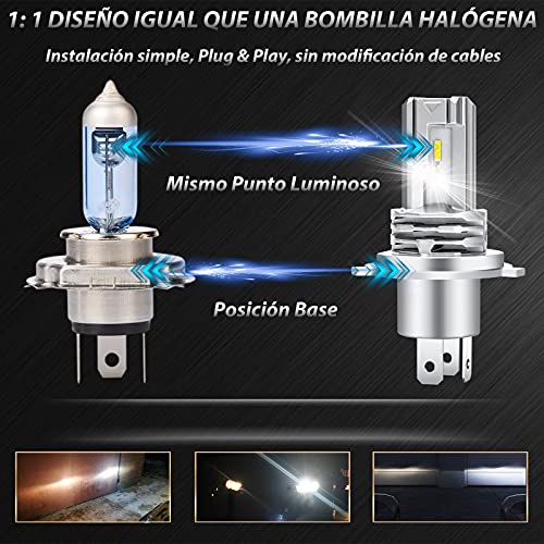Briteye Bombillas H4 LED Coche 6500K Luz Blanca Altas/Bajas DC 12V/24V Faros Lampara Para Moto (2pcs)