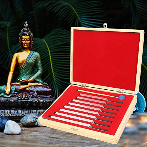 BTER Juego de diapasones, 8 Piezas 256~512Hz Aleación de Aluminio Relajación Profunda Física Diapasones Juego de Caja de Madera, Diseño ergonómico Diapasones Plateados para masajes curativos