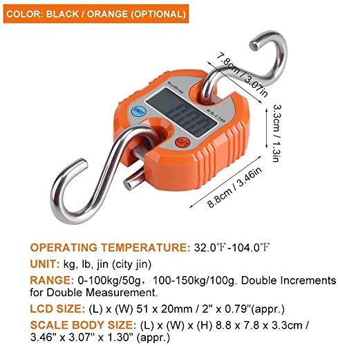 Btrice (Naranja) Escala De Equipaje Con Gancho Electrónico Mini Grúa Portátil Con Gancho Electrónico, Escala De Gancho, Escala Electrónica, Escala Digital, Viaje Postal, Mini Báscula De Pesca