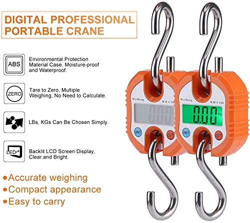 Btrice (Naranja) Escala De Equipaje Con Gancho Electrónico Mini Grúa Portátil Con Gancho Electrónico, Escala De Gancho, Escala Electrónica, Escala Digital, Viaje Postal, Mini Báscula De Pesca