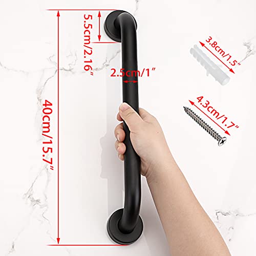BTSKY Mango de ducha de acero inoxidable de 40 cm con agarre antideslizante, para personas mayores, movilidad y ayuda a la vida diaria, soporte de seguridad, soporte para toallas, color negro