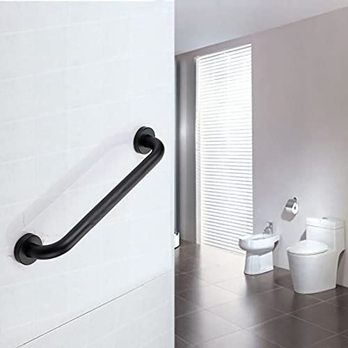BTSKY Mango de ducha de acero inoxidable de 40 cm con agarre antideslizante, para personas mayores, movilidad y ayuda a la vida diaria, soporte de seguridad, soporte para toallas, color negro