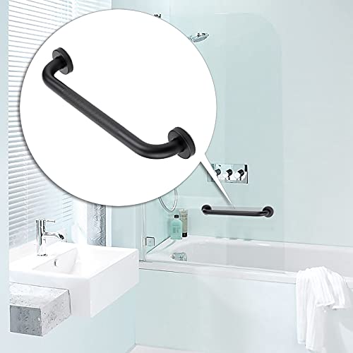 BTSKY Mango de ducha de acero inoxidable de 40 cm con agarre antideslizante, para personas mayores, movilidad y ayuda a la vida diaria, soporte de seguridad, soporte para toallas, color negro