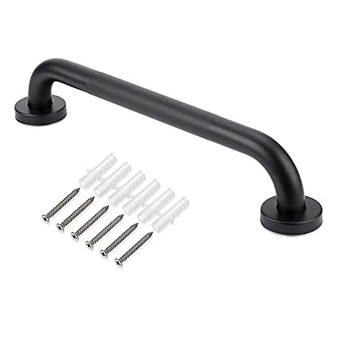 BTSKY Mango de ducha de acero inoxidable de 40 cm con agarre antideslizante, para personas mayores, movilidad y ayuda a la vida diaria, soporte de seguridad, soporte para toallas, color negro