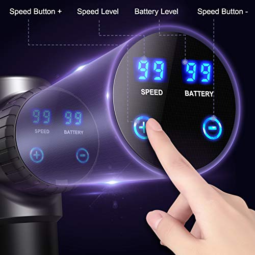 BURNNOVE Pistola de Masaje Masajeador Muscular 99 Velocidad 2800mAh 3300PRM LED Pantalla Táctil Bajo Ruido con 8 Cabezas de Masaje y Bolsa de Almacenamiento