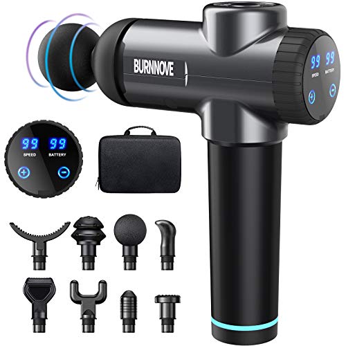 BURNNOVE Pistola de Masaje Masajeador Muscular 99 Velocidad 2800mAh 3300PRM LED Pantalla Táctil Bajo Ruido con 8 Cabezas de Masaje y Bolsa de Almacenamiento