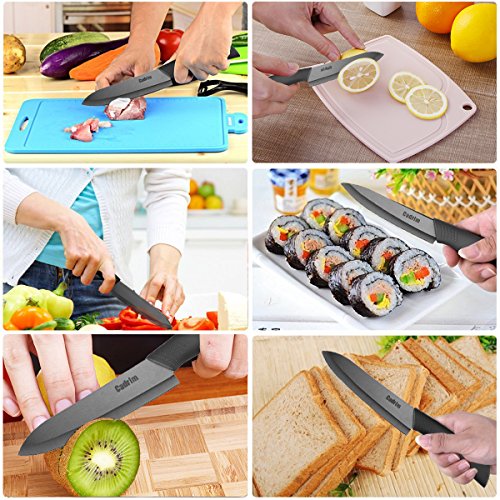 Cadrim Cuchillos Chef, Cuchillos de Cocina de Cerámica,Cuchillos de Cerámica para Cortar Carne de Verduras de Fruta 5pcs / Set Negro