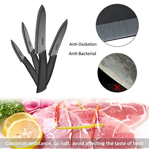 Cadrim Cuchillos Chef, Cuchillos de Cocina de Cerámica,Cuchillos de Cerámica para Cortar Carne de Verduras de Fruta 5pcs / Set Negro