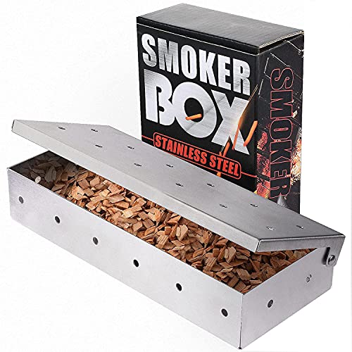 Caja de Ahumador de Barbacoa, Ahumador de Acero Inoxidable Accesorios de Barbacoa para Parrilla de Carbón Gas Hogar Jardín Exterior Fácil de Usar