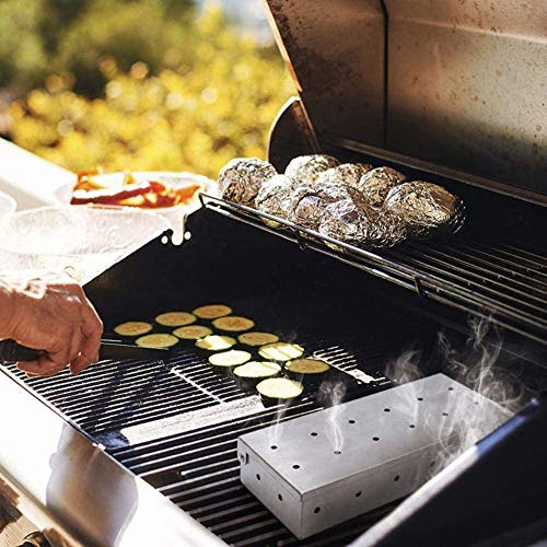 Caja de Ahumador de Barbacoa, Ahumador de Acero Inoxidable Accesorios de Barbacoa para Parrilla de Carbón Gas Hogar Jardín Exterior Fácil de Usar